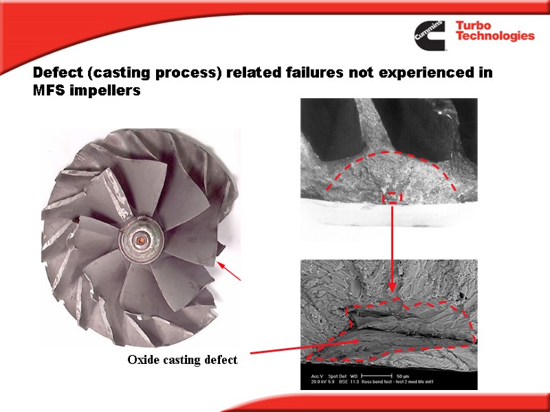 Defect (casting process) related failures not experienced in MFS impellers Oxide casting defect